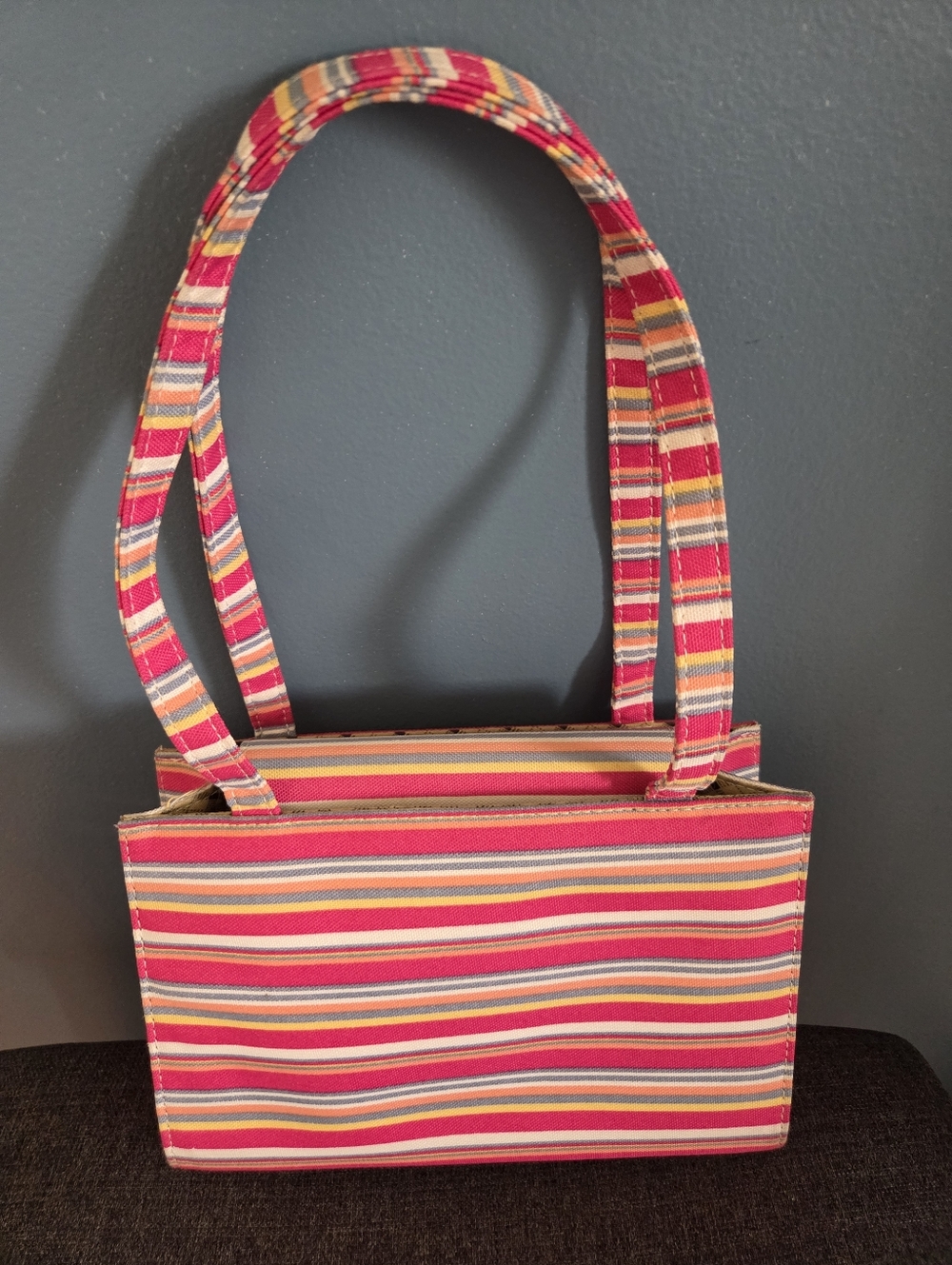 Striped Pink Multi-Color Shoulder Tote Bag